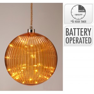 Skleněná LED baňka/koule s časovačem, hnědá 20 cm