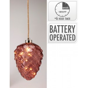 Skleněná LED šiška s časovačem, tmavě hnědá, 16 cm