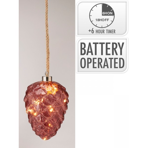 Skleněná LED šiška s časovačem, tmavě hnědá, 21 cm