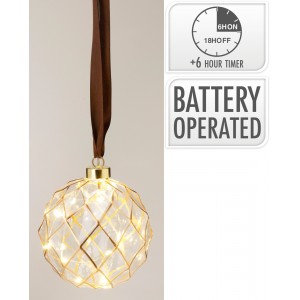 Skleněná LED baňka/koule s časovačem, transparentní, 12 cm