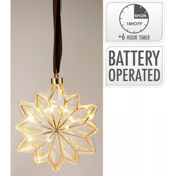 Skleněná LED baňka/koule s časovačem, transparentní, 19 cm