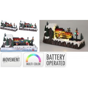 Vánoční LED krajina s vláčkem 32 cm, pohyblivá dekorace se zvukem