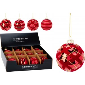 Skleněná vánoční baňka/koule červená 8 cm, sada 12 ks