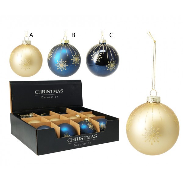 Skleněná vánoční baňka/koule tmavě modrá 8 cm C, sada 12 ks