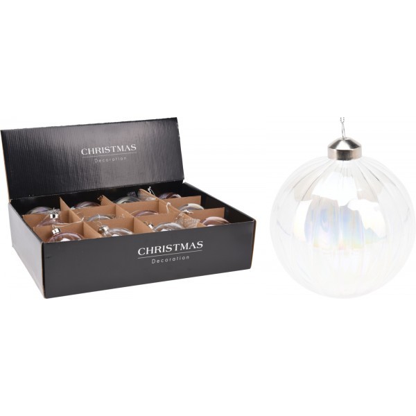 Vánoční skleněná baňka/koule 8 cm, transparentní, sada 12 ks