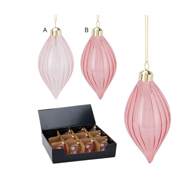 Skleněná vánoční baňka tmavě růžová transparentní 12 cm B, sada 12 sk