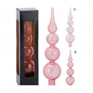 Skleněná vánoční špice 28 cm, světle růžová transparentní A