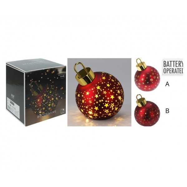 Skleněná LED baňka/koule s časovačem, matná červená B, 15 cm