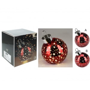 Skleněná LED baňka/koule s časovačem, lesklá červená B, 15 cm