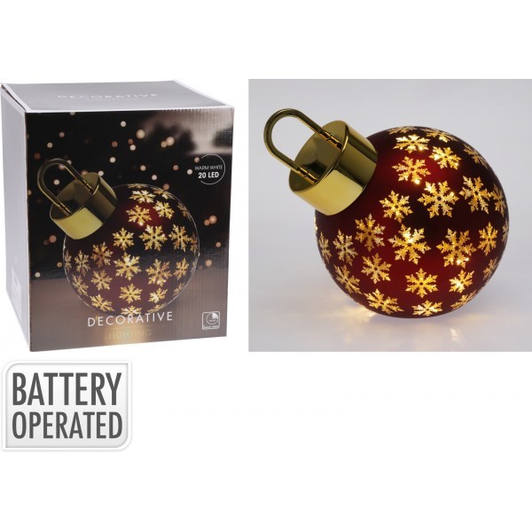 Skleněná LED baňka/koule s časovačem, matná červená A, 20 cm