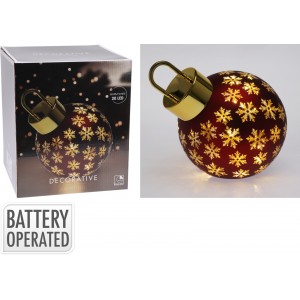 Skleněná LED baňka/koule s časovačem, matná červená A, 20 cm