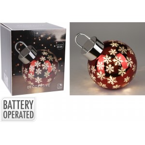 Skleněná LED baňka/koule s časovačem, lesklá červená A, 20 cm