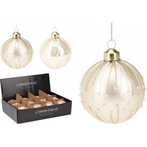 Skleněná baňka krémovozlatá lesklá/matná, 8 cm, sada 12 ks