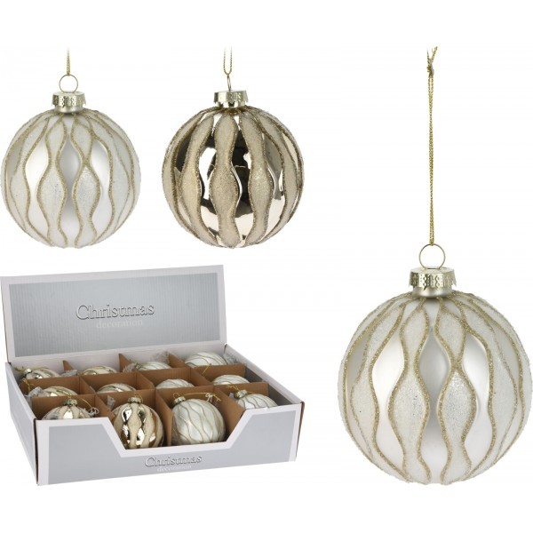 Vánoční skleněná baňka/koule 8 cm, stříbrná matná/lesklá, sada 12 ks 