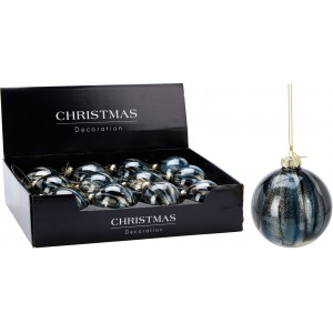 Skleněná baňka/koule modročerná 8 cm, sada 12 ks