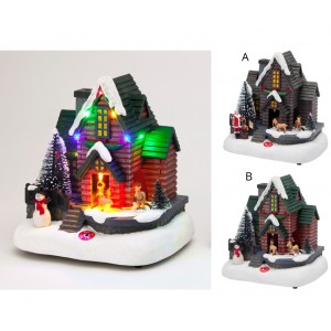 LED vánoční pohyblivá scéna s kouřem/párou A - (Santa, dům, zvířata)