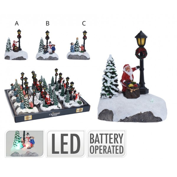 Vánoční LED scéna A - Santa s dárky, 12 x 10 x 6 cm