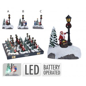 Vánoční LED scéna A - Santa s dárky, 12 x 10 x 6 cm