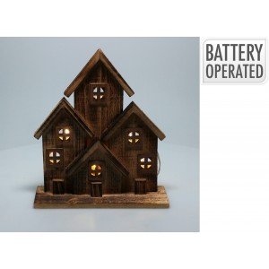 LED vánoční domeček dřevěný s časovačem, 27 x 8 x 23,5 cm