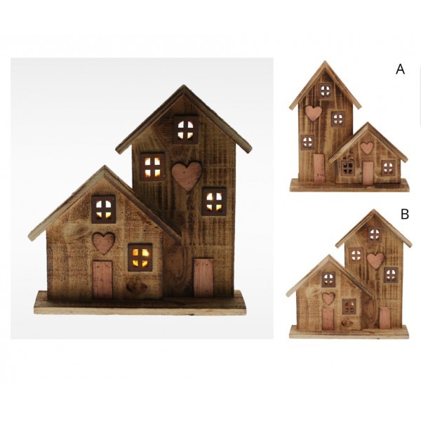LED vánoční domeček dřevěný s časovačem, 28,5 x 7 x 26,5 cm B