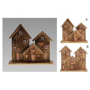 LED vánoční domeček dřevěný s časovačem, 32 x 8 x 29 cm A