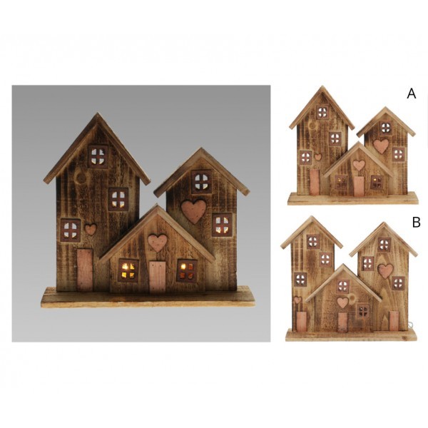 LED vánoční domeček dřevěný s časovačem, 32 x 8 x 29 cm B