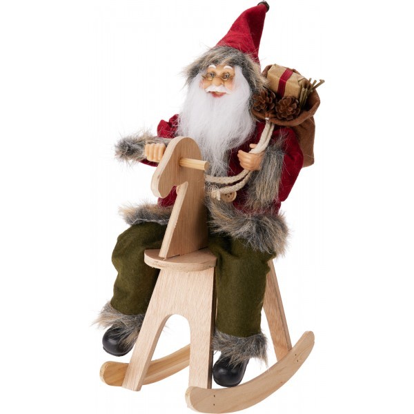 Vánoční dekorace - Santa na houpacím koni, 35 cm