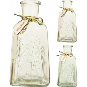 Skleněná váza s květinovým reliéfem, 19 x 9,5 cm - mix barev