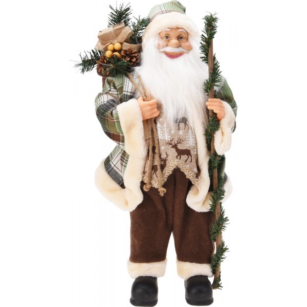 Stojící Santa s pytlem dárků a holí 60 cm