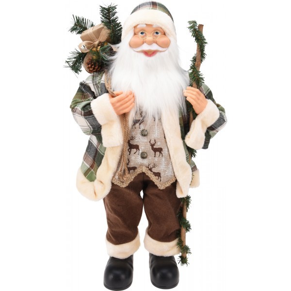Stojící Santa s pytlem dárků a holí 80 cm - větší obrázek Stojící Santa s pytlem dárků a holí 80 cm