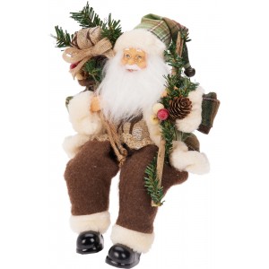 Sedící Santa s pytlem dárků a holí 30 cm