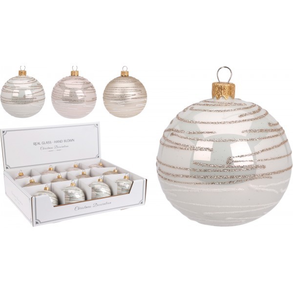 Vánoční skleněná koule/baňka 8 cm, mix, sada 12 ks