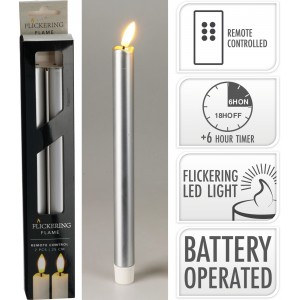 Sada 2ks stříbrných LED svíček s blikajícím plamenem, 25 cm