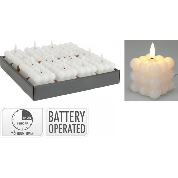 LED bílá svíčka Bubbles s časovačem, 5,8 x 5,8 cm, sada 16 ks