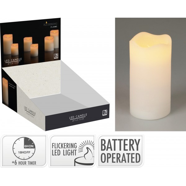 LED svíčka s časovačem a blikajícím knotem, 13 cm