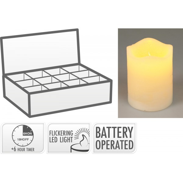 LED svíčka s časovačem a blikajícím knotem, 9 cm, sada 12 ks