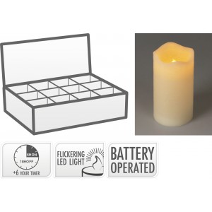 LED svíčka s časovačem a blikajícím knotem, 13 cm, sada 12 ks