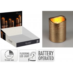 LED svíčka s časovačem a blikajícím knotem zlatá, 6,5 cm