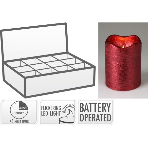 LED svíčka s časovačem a blikajícím knotem červená, 9 cm