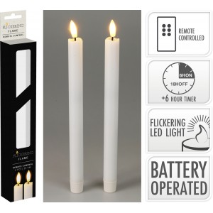 Sada 2ks bílých LED svíček s blikajícím plamenem, 25 cm