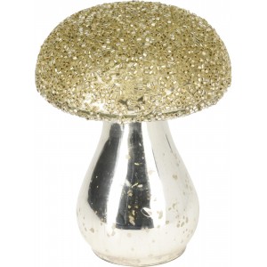 Dekorativní skleněný hřib champagne/gold, 10 x 8 cm