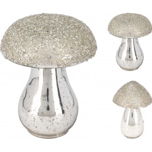 Dekorativní skleněný hřib stříbrný - mix 2 tvarů, 13 x 9 cm