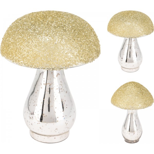 Dekorativní skleněný hřib champagne/gold - mix 2 tvarů, 18 x 13 cm