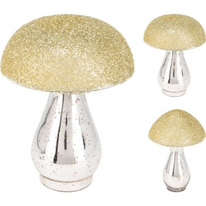 Dekorativní skleněný hřib champagne/gold - mix 2 tvarů, 18 x 13 cm
