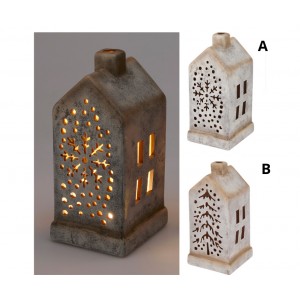 LED porcelánový domeček s vločkou A, 20 cm