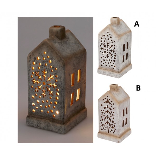 LED porcelánový domeček se stromečkem B, 20 cm