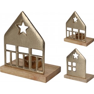 Hliníkový zlatý domeček na čajovou svíčku 13 x 8 cm, mix