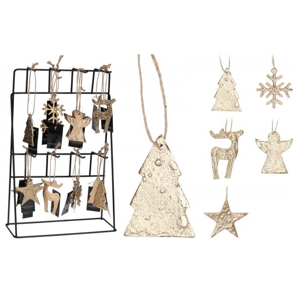 Zlatá hliníková závěsná dekorace - mix, 6,5 cm, sada 7ks