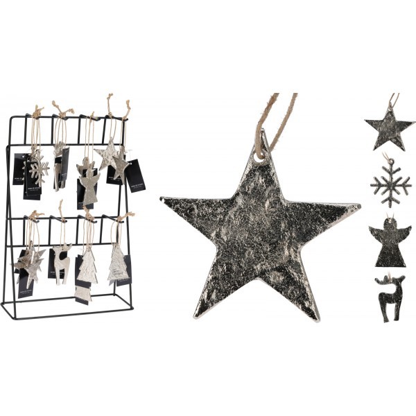 Stříbrná hliníková závěsná dekorace - mix, 6,5 cm, sada 5ks