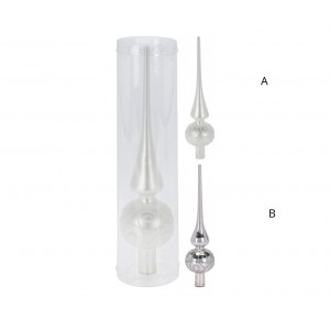 Skleněná vánoční špice 28 cm B, stříbrná lesklá